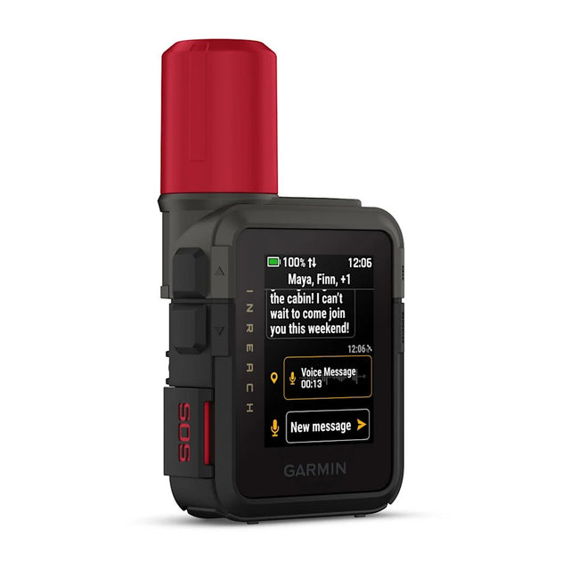 Side angle view of Garmin inReach mini 3 Plus SOS satellite communicator