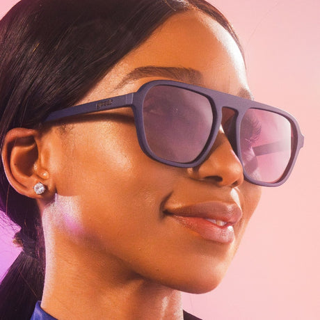 Model wearing goodr Retro G sunglasses