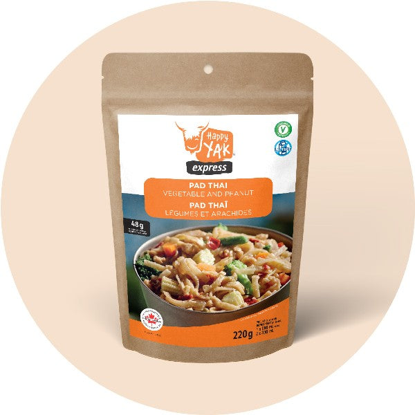 Package of happy yak pad thai freeze-dried meal
