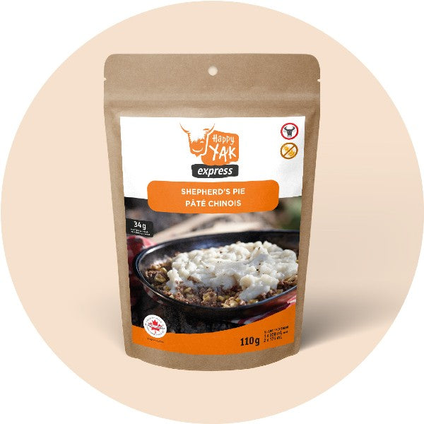 Package of happy yak freeze-dried shepherd's pie