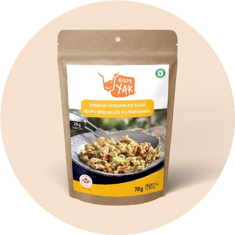Package of happy yak freeze-dried spanish eggs meal