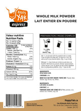 Ingredients and directions for happy yak milk powder
