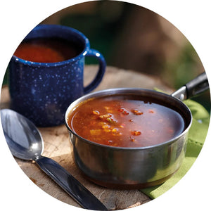 Prepared view of Happy Yak Ranchero Soup freeze-dried meal