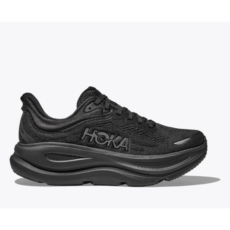 Side view of men's black Hoka Bondi 9 running shoe