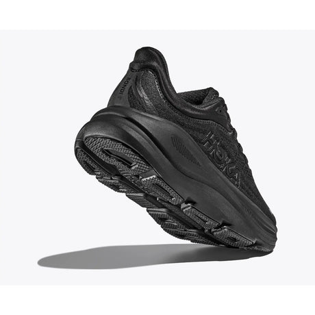 Sole view of men's black Hoka Bondi 9 running shoe
