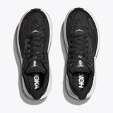 Top view of women's Hoka Clifton 10 running shoe in black/white