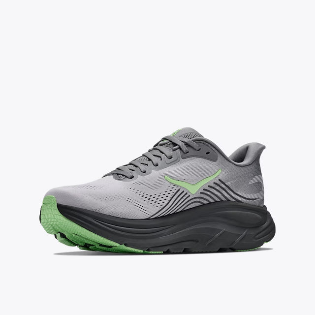 Inner side view of men's grey Hoka Clifton 11 running shoe