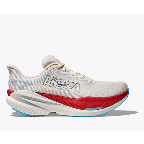 Side view of men's white Hoka Mach X 3 running shoe