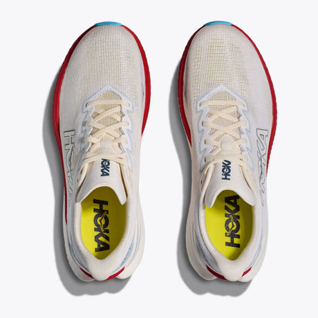 Top view of men's white Hoka Mach X 3 running shoes