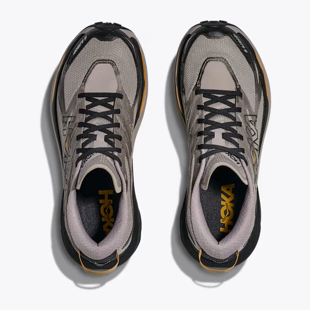 Top view of men's grey/black Hoka Mafate 5 running shoes