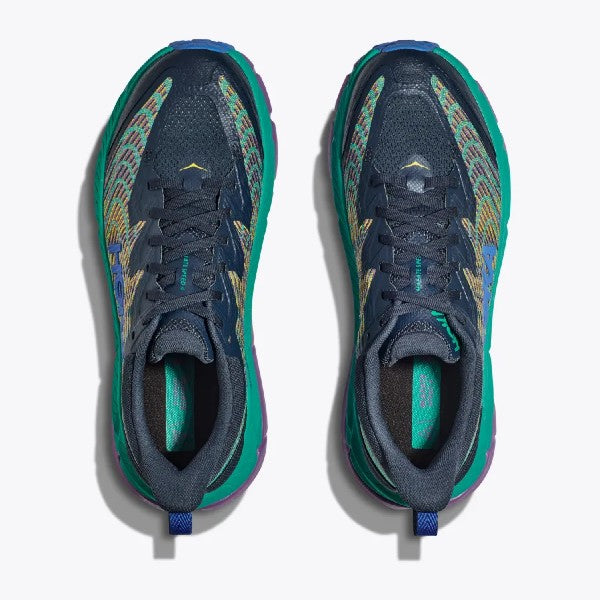 Top view of men's Hoka Mafate 4 trail running shoes in strata/tech green colour