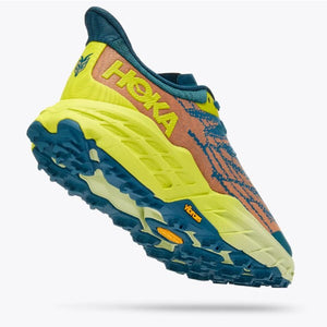 Bottom view of men's Hoka Speedgoat 5 trail running shoe in blue coral/evening primrose colour