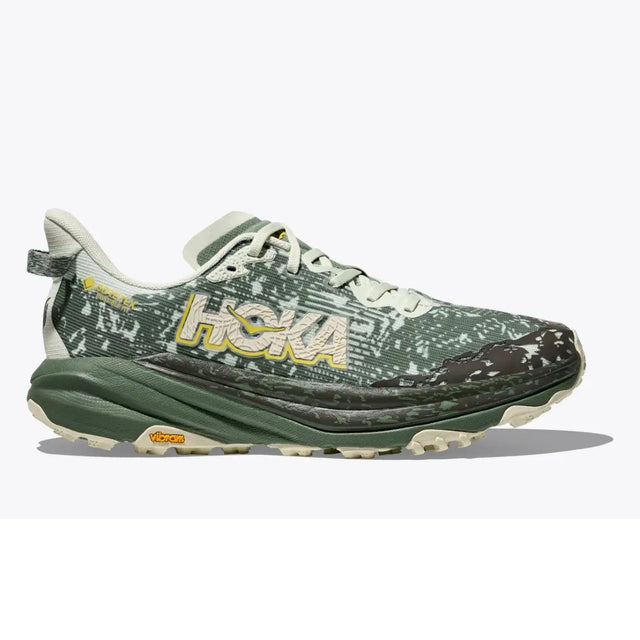 Side view of men's Hoka Speedgoat 6 gore-tex running shoe in green