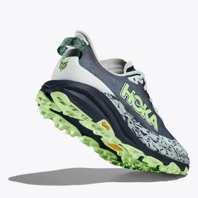 Sole view of men's Hoka Speedgoat 6 trail running shoe in droplet/nautical dusk colour