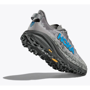 Sole view of men's Hoka Speedgoat 6 trail running shoe in galactic grey/hoka blue colour