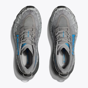 Top view of women's Hoka Speedgoat 6 trail running shoes in stellar grey/asteroid colour