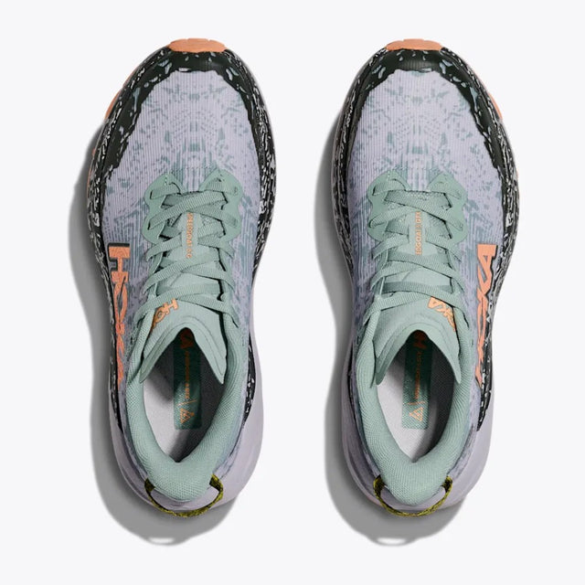 Top view of women's Hoka Speedgoat 6 gore-tex trail running shoes in jade/grey colour
