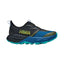 Side view of kids' blue/black Hoka Speedgoat 7 running shoe