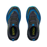 Top view of kids' blue/black Hoka Speedgoat 7 running shoes