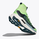 Sole view of men's Hoka Tecton X 3 running shoe in apple/twilight colour