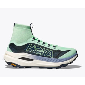 Side view of women's Hoka Tecton X 3 running shoe in Mint/Navy colour