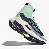 Sole view of women's Hoka Tecton X 3 running shoe in Mint/Navy colour