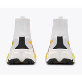 Heel view of women's white/orange Hoka Tecton X 4 running shoes