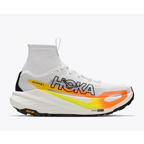Side view of women's white/orange Hoka Tecton X 4 running shoe