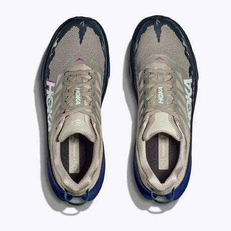 Top view of men's Hoka Torrent 4 running shoes in 'Farro/Ultramarine' colour