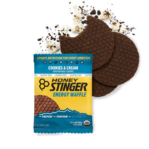 Cookies & Cream flavoured Honey Stinger energy waffle package