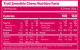 Nutrition facts label for Fruit Smoothie Chews on a pink background