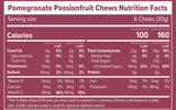 Nutrition facts label for Pomegranate Passionfruit Chews on a mauve background
