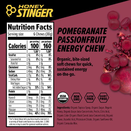 Honey Stinger pomegranate passionfruit energy chews nutrition facts