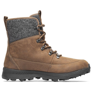 Inner side view of men's Icebug Adak BUGrip studded boot in Coffee/Grey colour