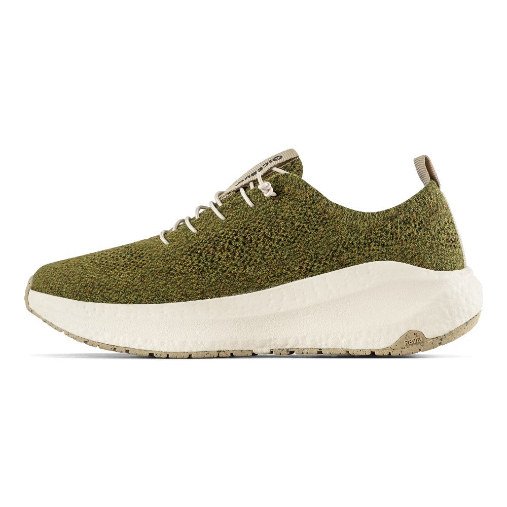 Side view of icebug Aura ReWool shoe in melange moss (green) colour