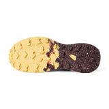 Sole of icebug Jarv trail running shoe in cherry/yellow colour