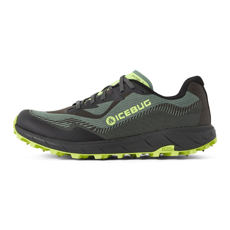 Side view of men's black/green Icebug Pytho 7 studded running shoe