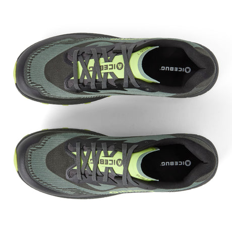 Top view of men's black/green Icebug Pytho 7 studded running shoes