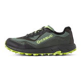 Side view of women's black/green Icebug Pytho 7 studded running shoe