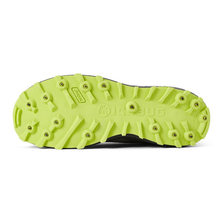 Sole of women's black/green Icebug Pytho 7 studded running shoe