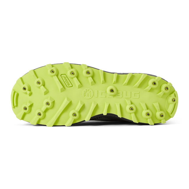 Sole of women's black/green Icebug Pytho 7 studded running shoe
