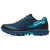 Side view of women's Icebug Pytho6 BUGrip studded running shoe in dark blue/mint colour