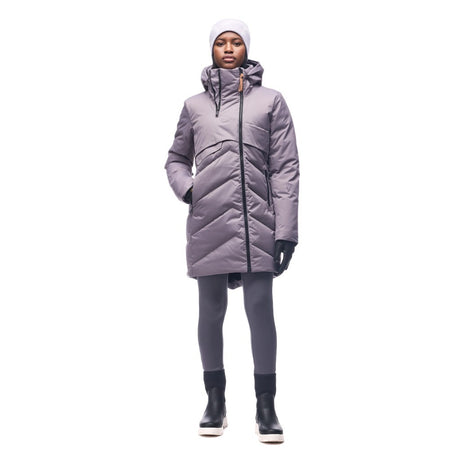 Front on-model view of women's lilac Indyeva Ayaba III winter jacket