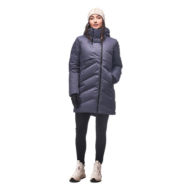Front on-model view of women's blue/grey Indyeva Ayaba III winter jacket