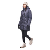 Side on-model view of women's blue/grey Indyeva Ayaba III winter jacket
