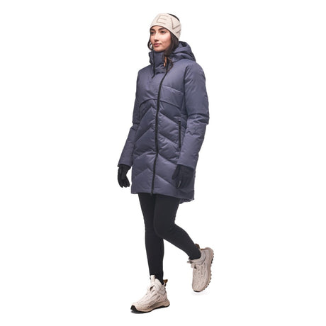 Side on-model view of women's blue/grey Indyeva Ayaba III winter jacket