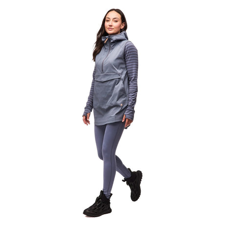 Side on-model view of women's grey/blue Indyeva Cangur tunic