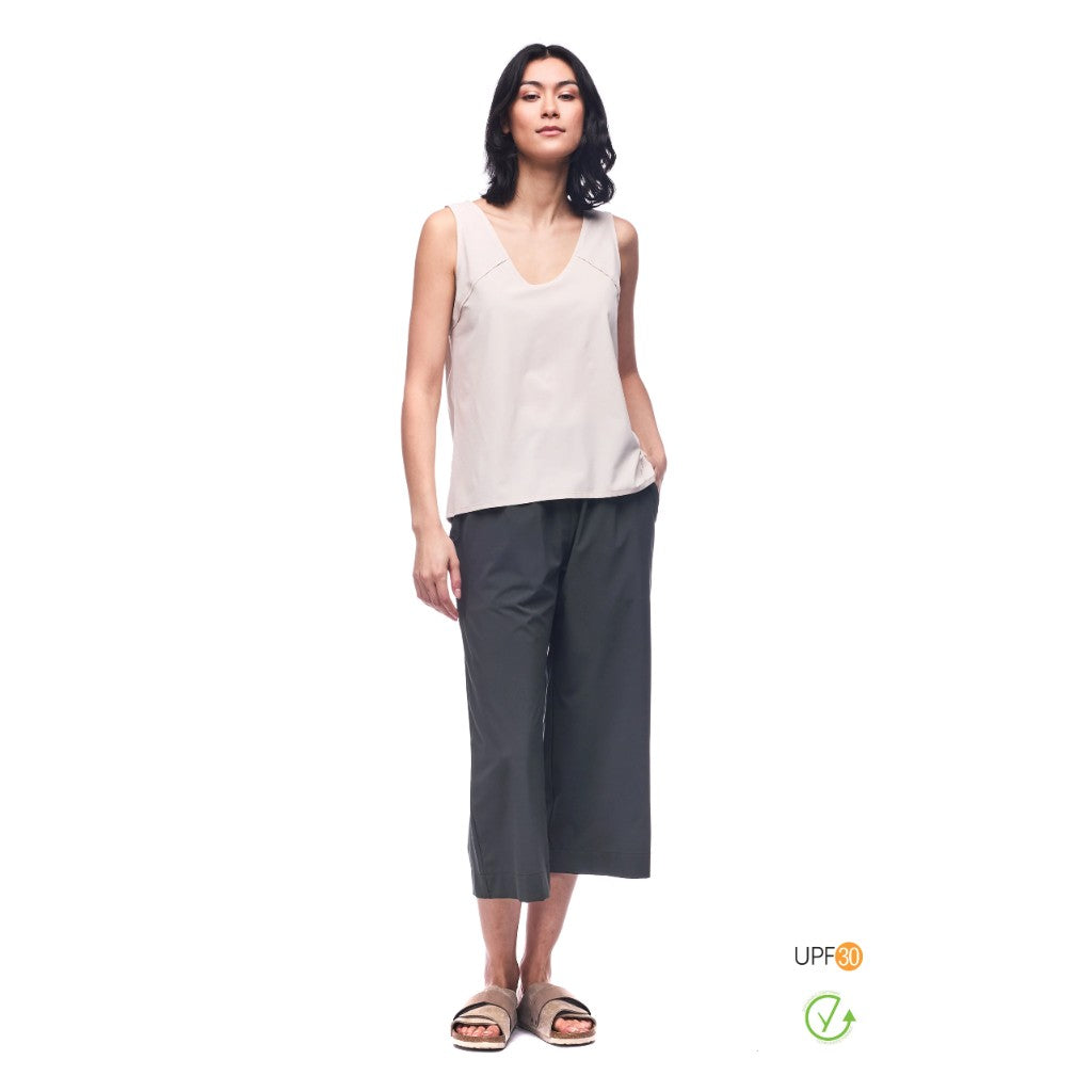 Front on-model view of Indyeva Epesi pants in Pine colour