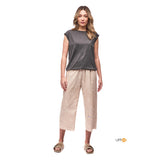 Front on-model view of Indyeva Goma Sleeveless Top in Thyme colour