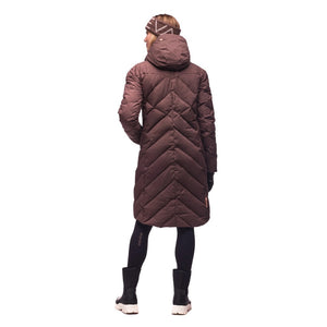 Back on-model view of women's Indyeva Leggero II down jacket in 'hickory' colour